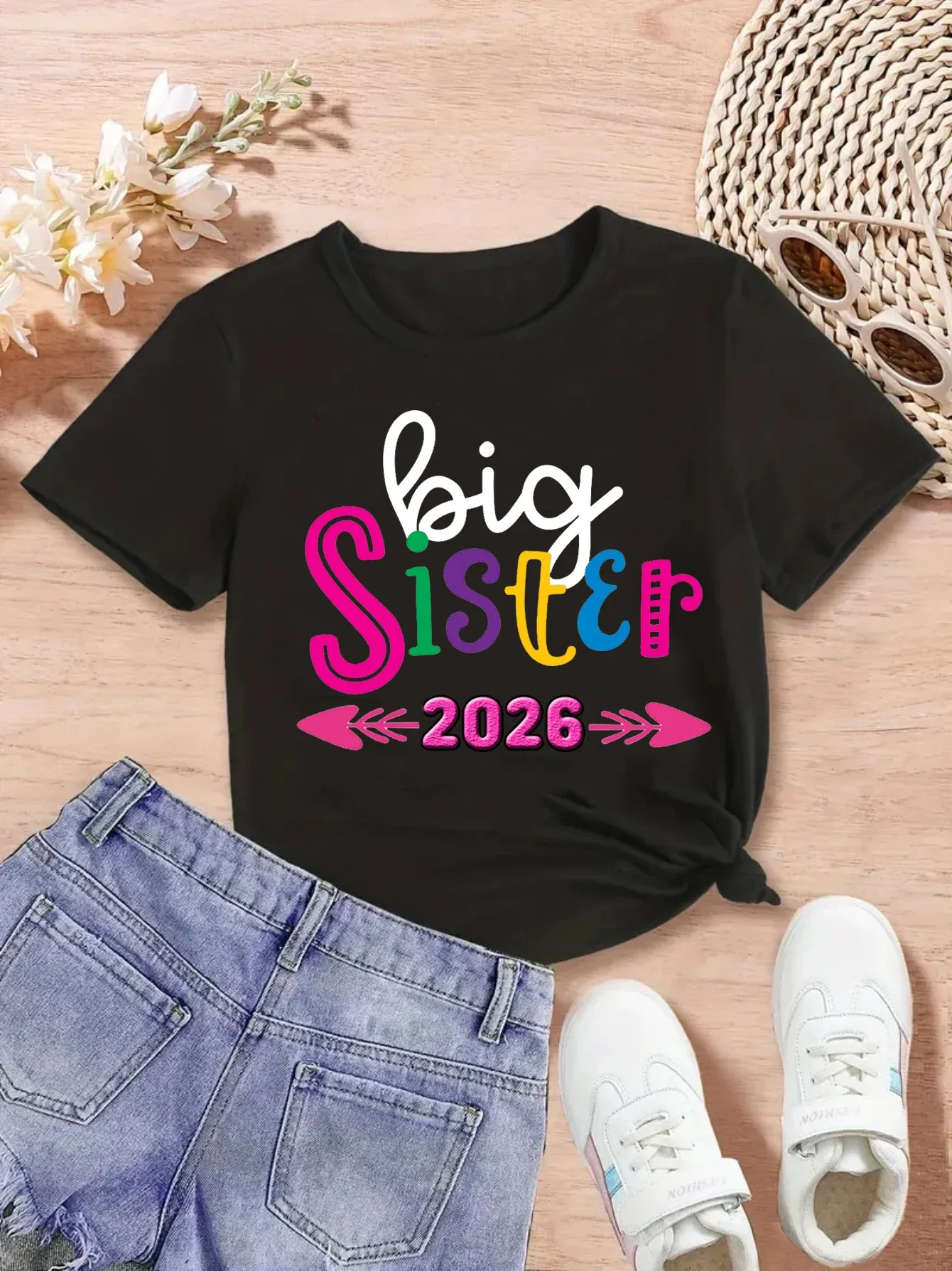 

Big Sister Loading 2026 Arrow Printed T Shirt Girl Regnancy Announcement Shirt Kawaii Kids Clothes T-Shirt Toddler Shirt