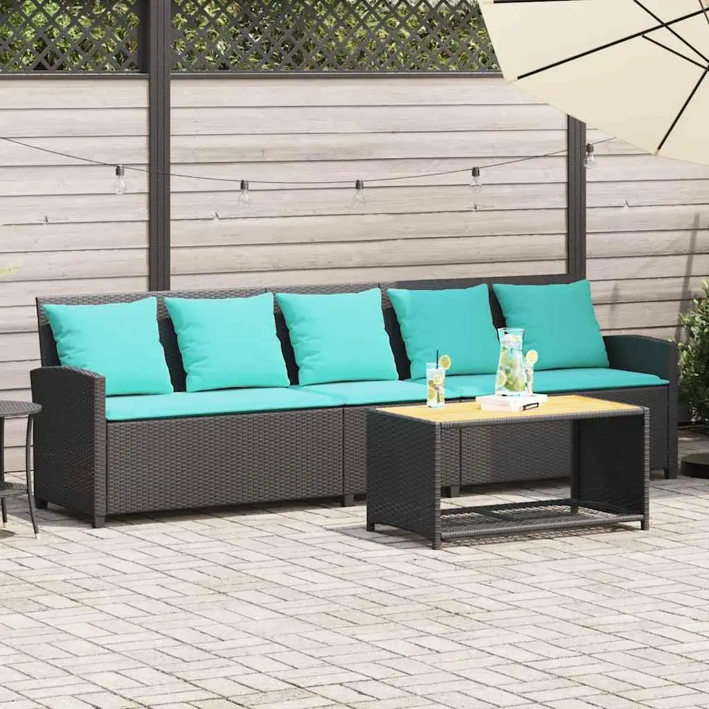 

5 Seater Outdoor Patio Sofa Set with Cushions Black Wicker Rattan Garden Furniture