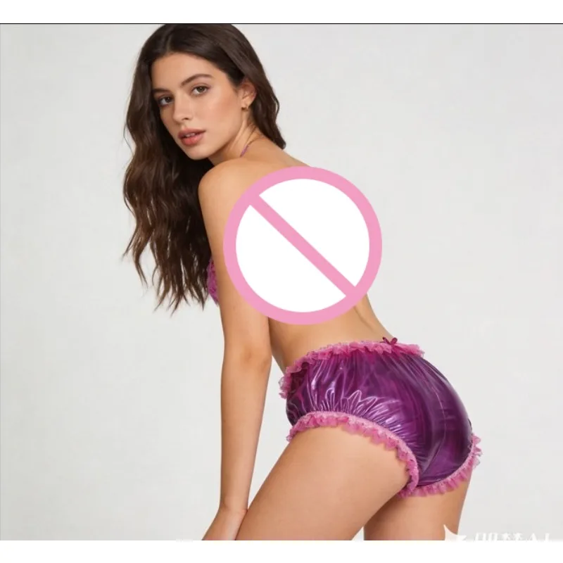 Slip in PVC trasparente a vita alta taglie forti con finiture in pizzo, ultra morbido, silenzioso, setoso, sottile, intimo in plastica, sexy, confortevole, traspirante, per tutti i giorni