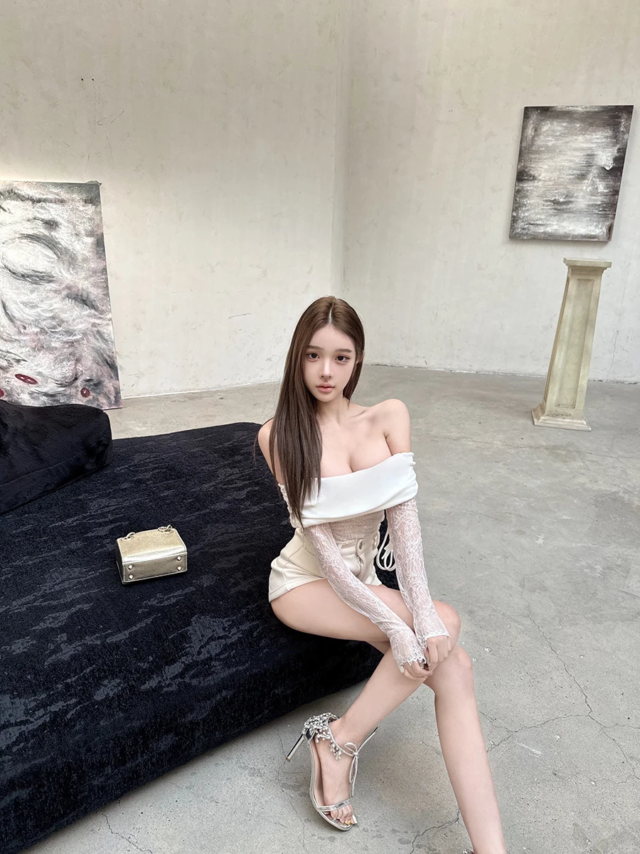 

Ele Lace Long Sve Base irt Women's Inner Wear Winter Faion Commute Sle Pure Desire Thousand Gold Wind Sensation