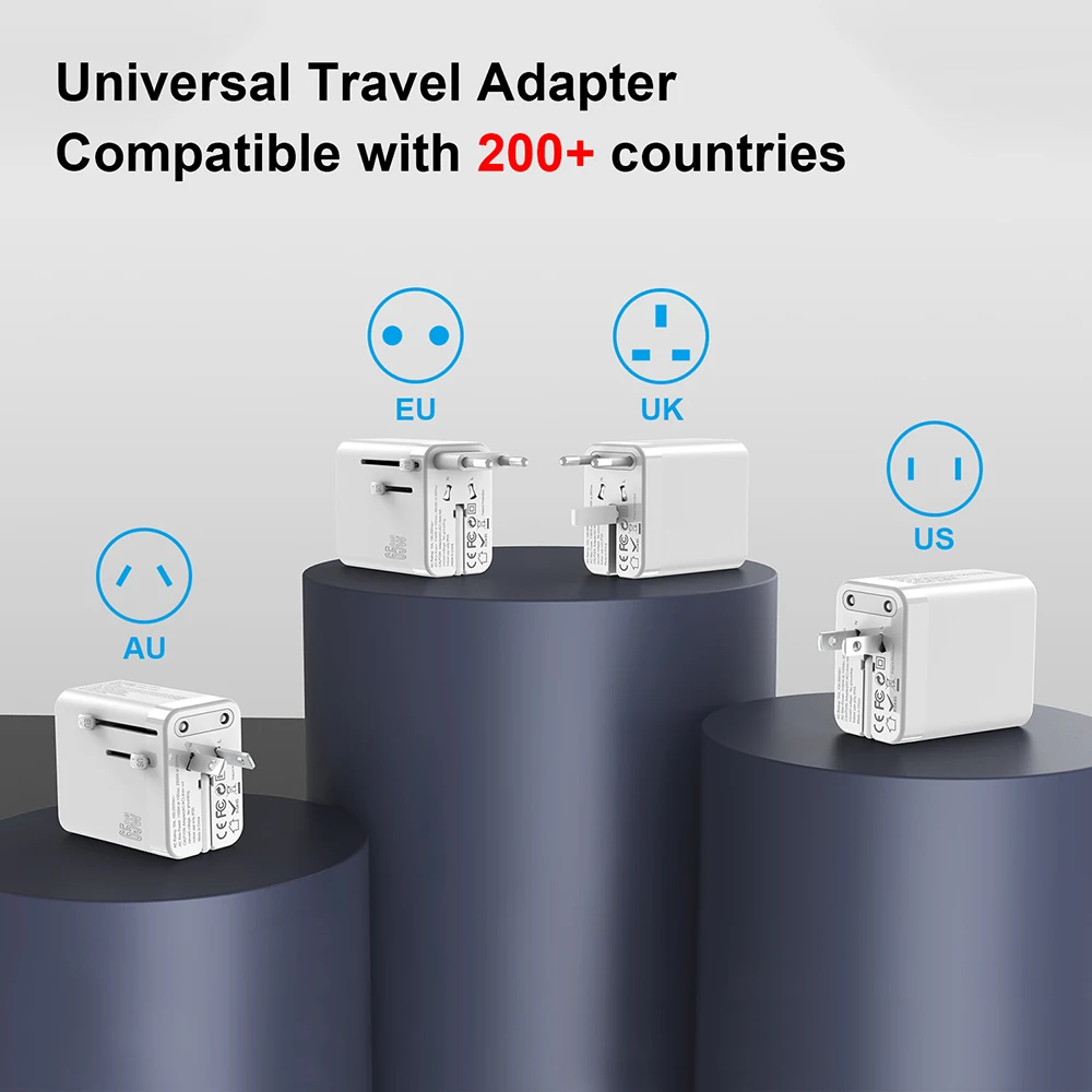 Imagem -03 - Ubigbuy-universal Travel Adapter 65w Gan Carregador com uk ue au Eua Plugs 2usb-c pd e Usb-a Qc3.0 para Laptops e Tablets