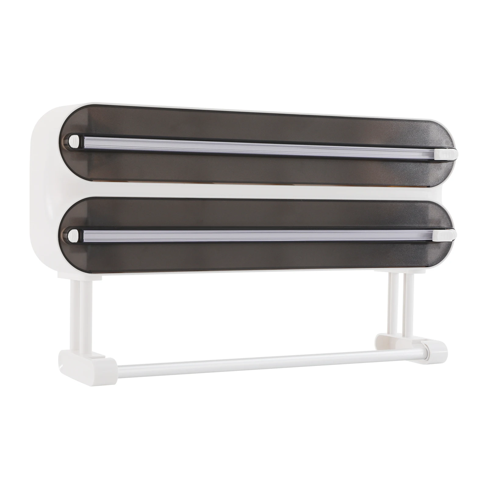 Wandmontierter Frischhaltefolien-Spender mit 2 Haken, 3-in-1 Wandrollenhalter für die Küche, Aluminiumfolien-Spender (ohne Frischhaltefolie) – Detail 1