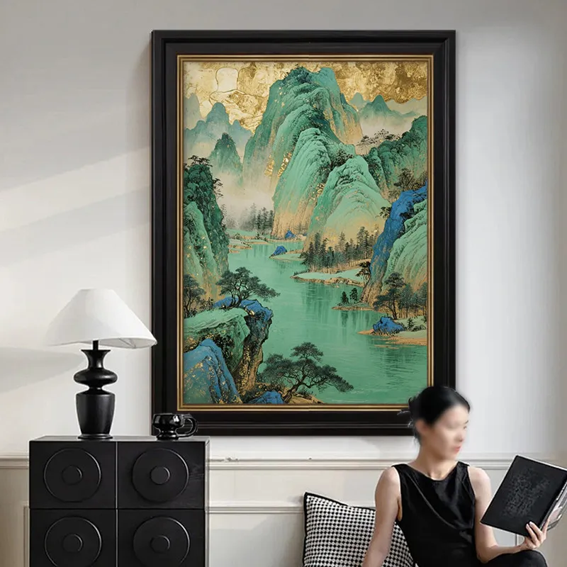 CX Qingshan Jubao Pure hand-painted oil painting New Chinese living room decorative painting
