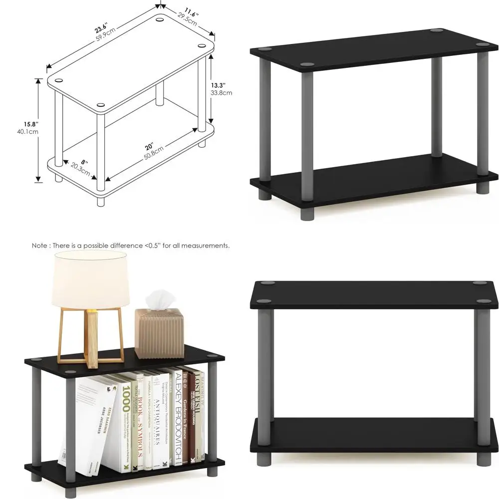 

2-Tier No Tools Assembly Tube End Table, Black/Grey