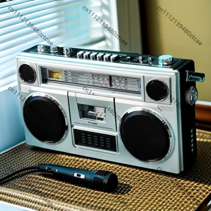 Rechargeable Outdoor KTV Bluetooth Speaker Vintage Cassette Radio Support Card Audio Player
