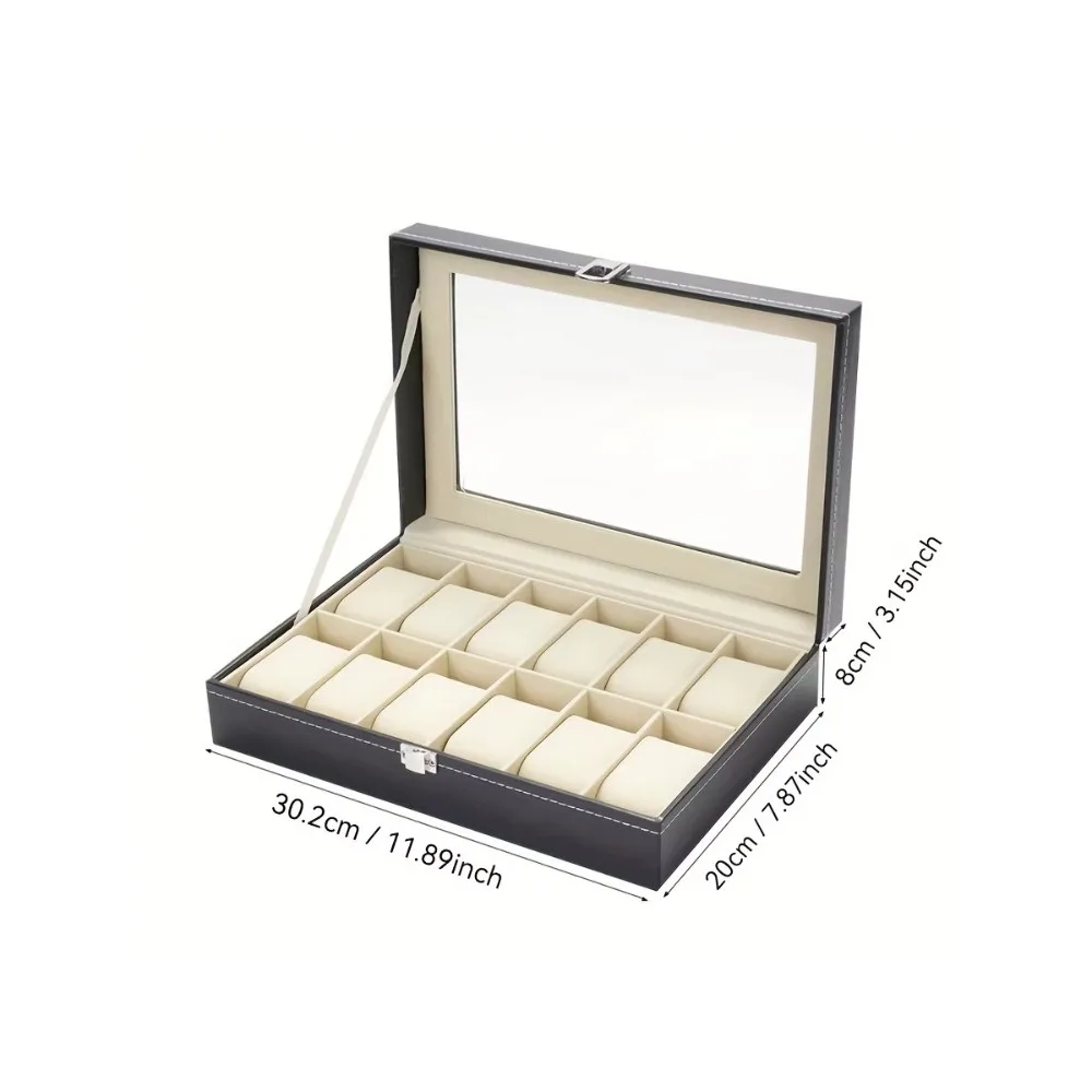 12-Slot Watch Organizer with Lock & Removable Pillows | Synthetic Leather Storage Case for Men Travel Gifts Family Ornament