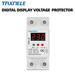 230V AC 40A 63A Din Rail Automatic Recovery Reconnect Over Under Voltage  Protective Device Overvoltage Protector LED Display