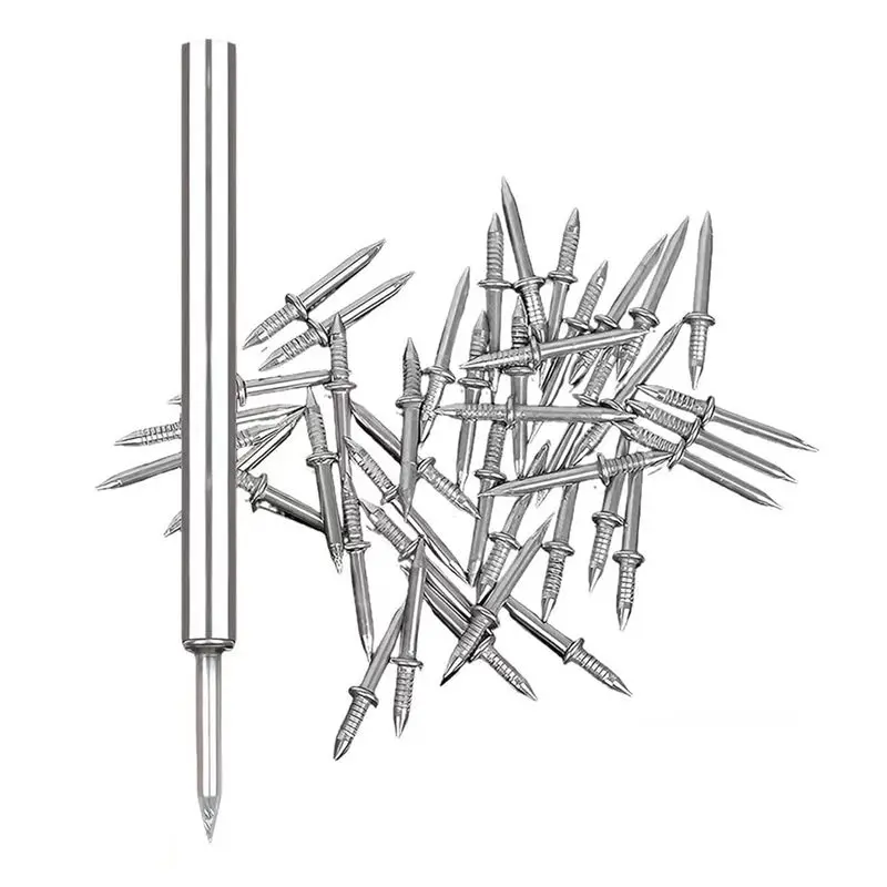 HITL 100Pcs Double-Head Skirting Thread Seamless Nail, Skirting Line Without Marks Nail, Seamless Nail with Nail Sleeve Tool
