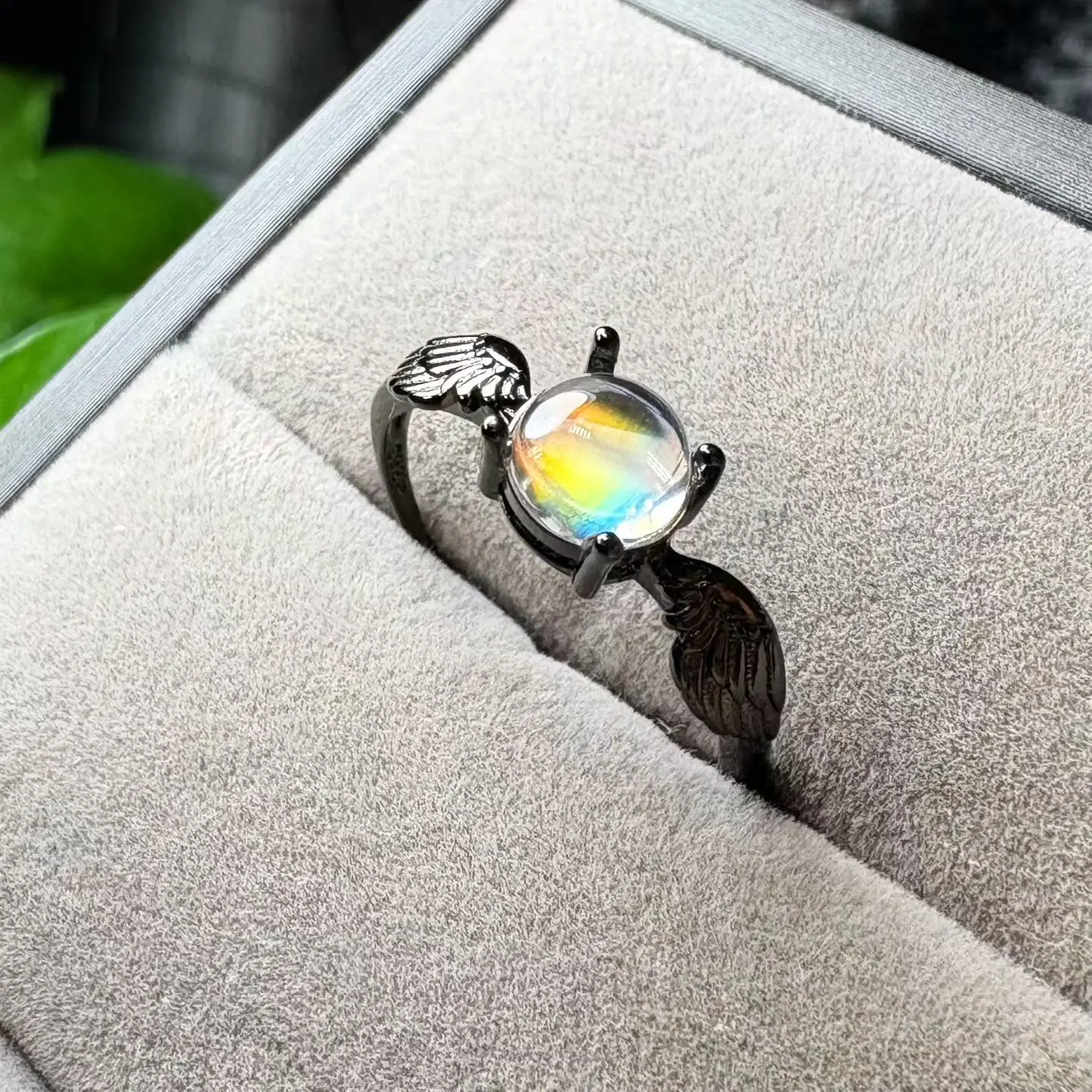 

1Pc Natural Madagascar Colorful Blue Moonstone Ring 6MM Round Cabochon 925 Sterling Silver Reiki Healing Stone Jewelry Gift