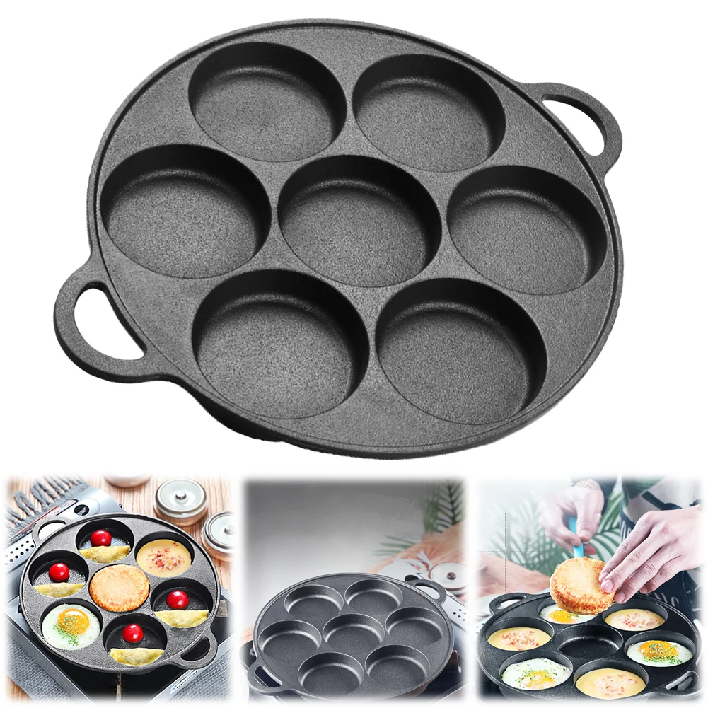 7 Hole Breakfast Maker Cookware Cast Iron Non-Stick Egg Pie Frying Takoyaki Pan Eggs Cooking Pan Burger Mold Stuffed Pancake Pan