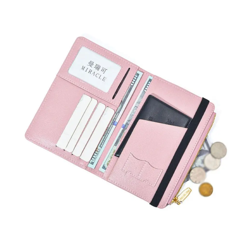 Card Holder PU Passport Bag RFID Anti-theft Zipper Purse Passport Clip Ticket Holder Multifunctional Storage Card Bag Men