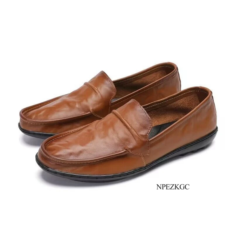 

Brown Men Casual Shoes Italian Men Loafers Moccasins Slip On Men's Flats Breathable Genuine Leather Male Driving Shoes