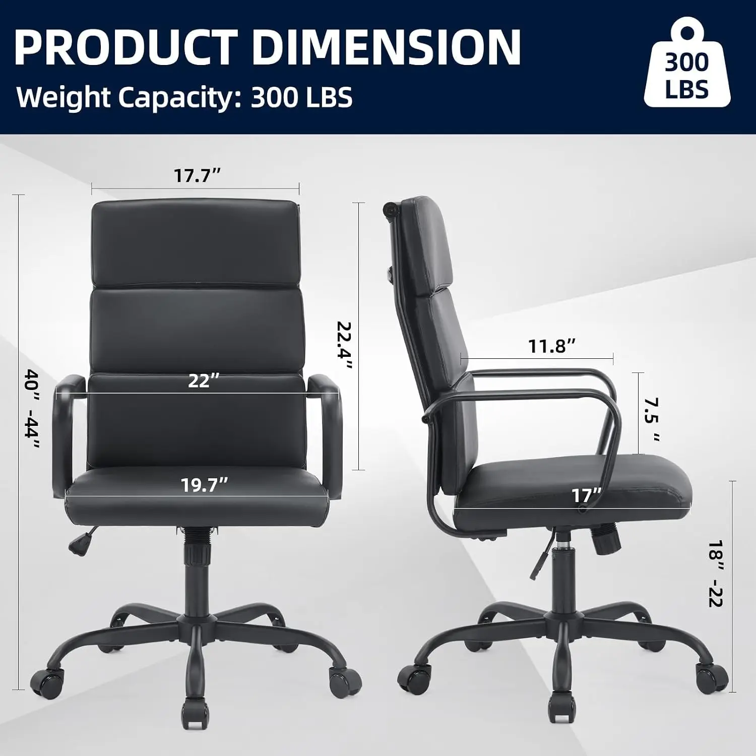 Office Chair, Ergonomic Executive Conference Room Chairs, Ribbed Leather Desk Chair with Lumbar Support, Adjustable, Customized
