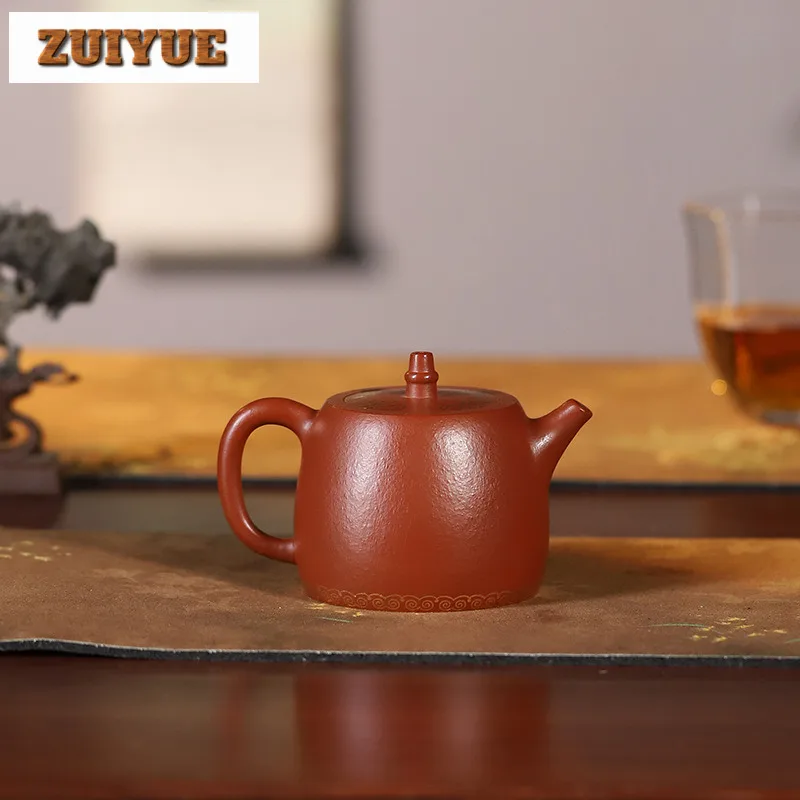 220ml Antique Yixing Purple Clay Teapots Handmade  Gold Tracing Pot Raw Ore Zhu Mud Kettle With Strainer Chinese Zisha Tea Set