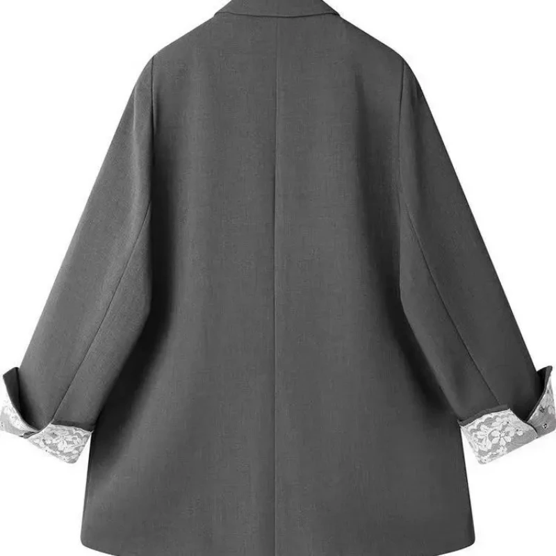 Hot Sales Women's Autumn Vintage Casual Blazer Coat Elegant Ladies Solid Loose Grey Suit Coats Blazers Women's Spring Clothes