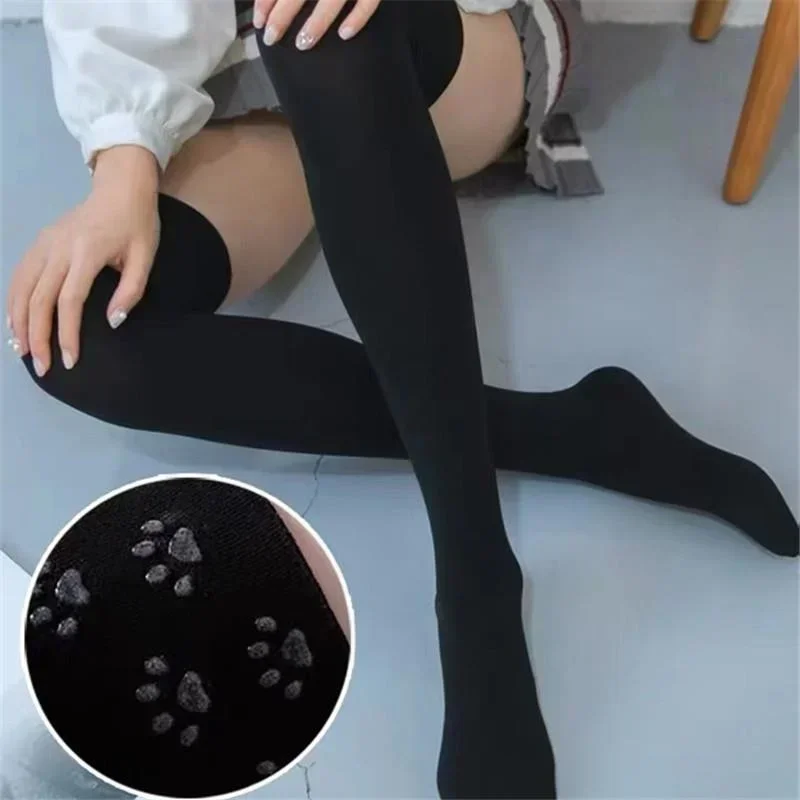 Medias japonesas Kawaii de Lolita con pata de gato, calcetines de tubo alto de terciopelo de silicona, medias hasta la rodilla, calcetines largos JK