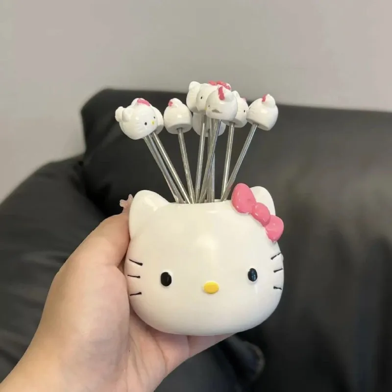 Cute Hello Kitty Fruit Fork Stainless Steel Mini Creative Fruit Picks Home Kitchen Bento Accessories Set Trendy Birthday Gift