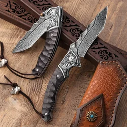 New Outdoor Folding Knife Creative Damascus Steel Self-defense Knife Outdoor Portable Sharp Hunting and Fishing Tools