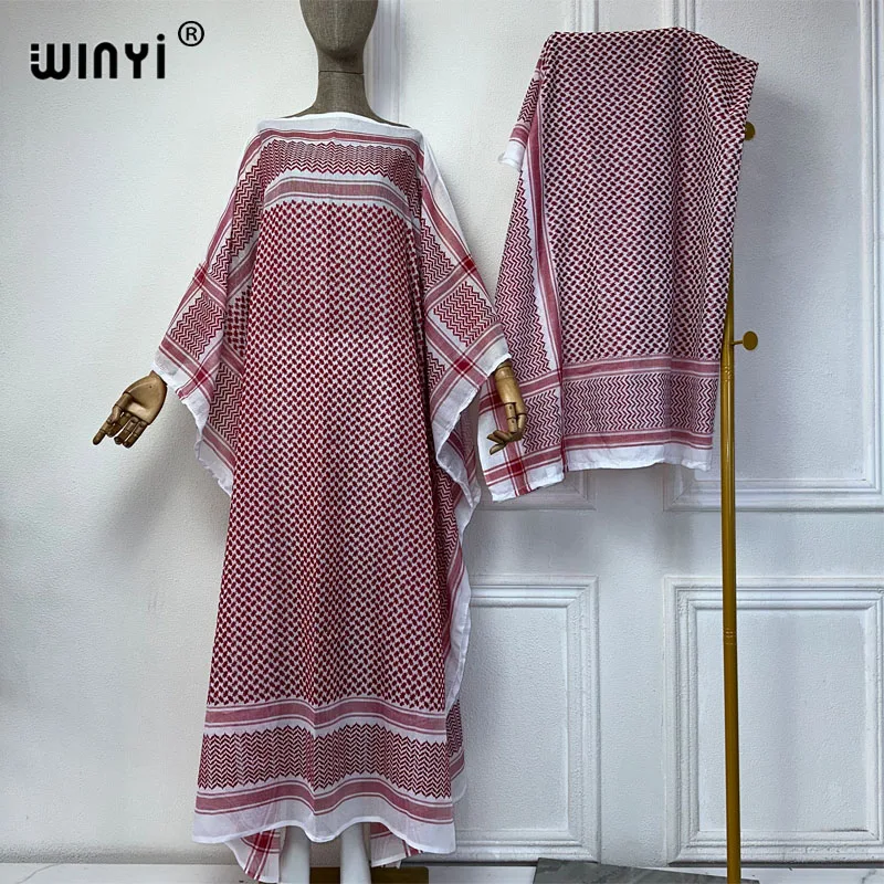 WINYI classic dresses with scarf 2 piece set Kaftan party dresses loose fashion Streetwear luxury abaya muslim woman dubai عبايا