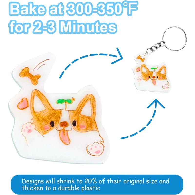 Hot Sale-30PCS Shrink Plastic Sheets For Kids With 30 Keychains & 100 Jump Rings, Shrink Films Papers,For DIY Handprint Keychain