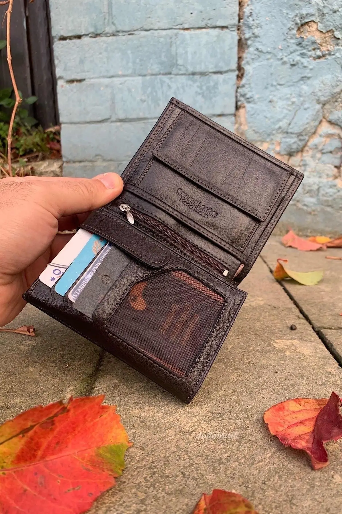 

Genuine Leather Men's Wallet (12cm X 9cm) Gift Products Money Bags Design Wallet Lined Coin Compartment Lightweight Useful