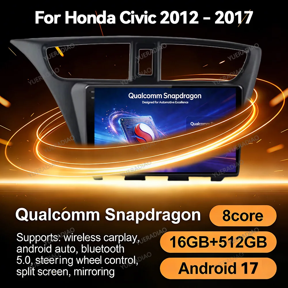 Android 17 Car Radio For Honda CIVIC Hatchback 2012 2013 2014 2015 - 2017 Multimedia Stereo Video Player BT GPS NAVI Qualcomm