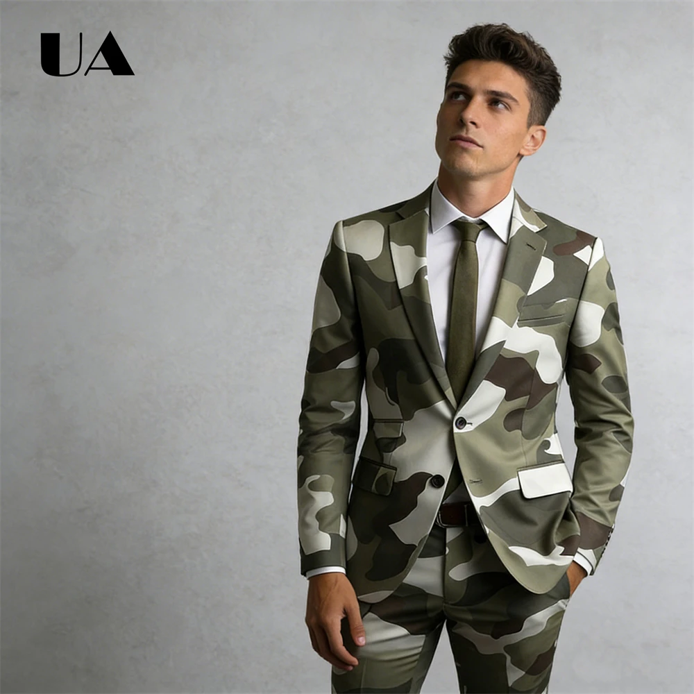 

Окрашенный мужской костюм-двойка с принтом, однобортный мужской деловой вечерний костюм, зеленый коктейльный костюм, блейзер, брюки