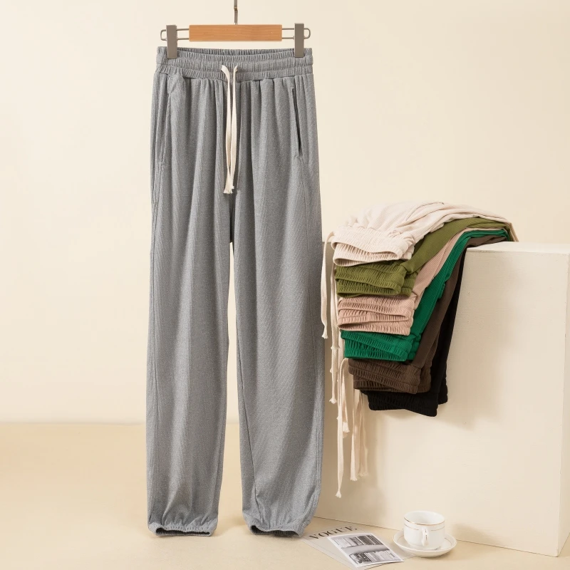 Damskie spodnie sportowe z wysokim stanem z modalu, letnie, cienkie, luźne spodnie do jogi, długie spodnie z poliestru i spandexu, uniwersalne, codzienne...