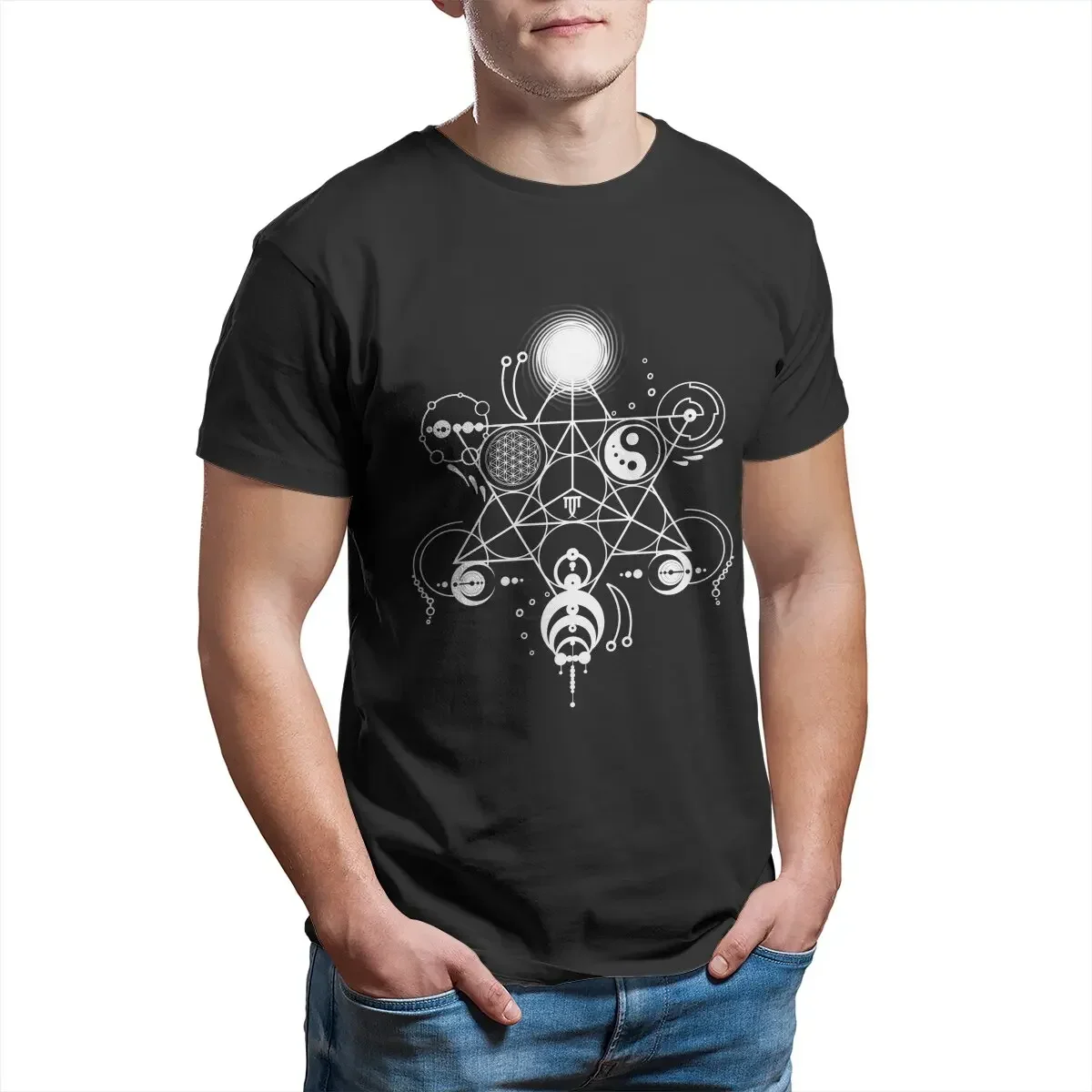 Sacred Geometry Magic Mandala Crop Circles Manafold-Art Sacred Crops T-Shirts for Men flower of life 100% Cotton Clothes