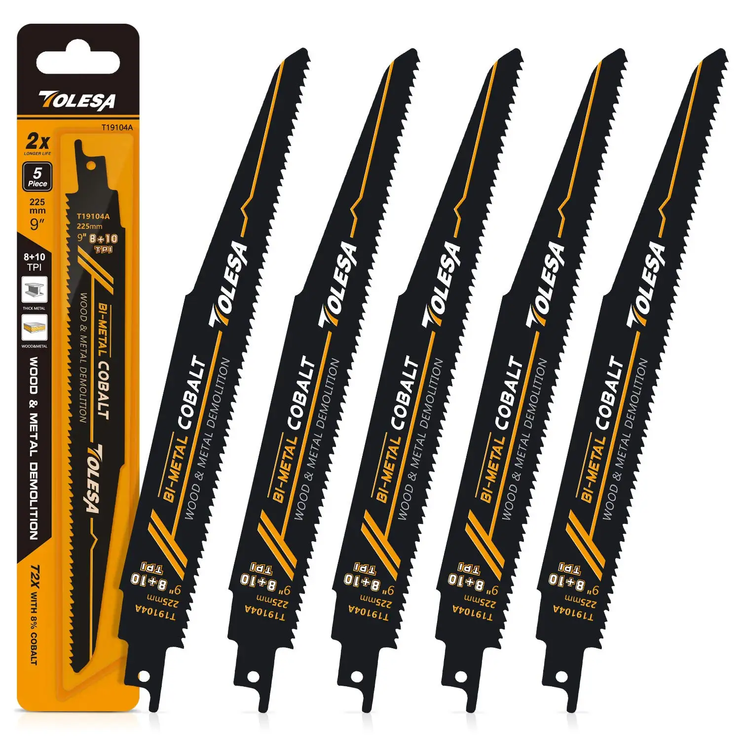 

9-Inch Demolition Reciprocating Saw Blades, 8+10 TPI for Metal, Wood, Steel Pipe Cutting, 5-Pack