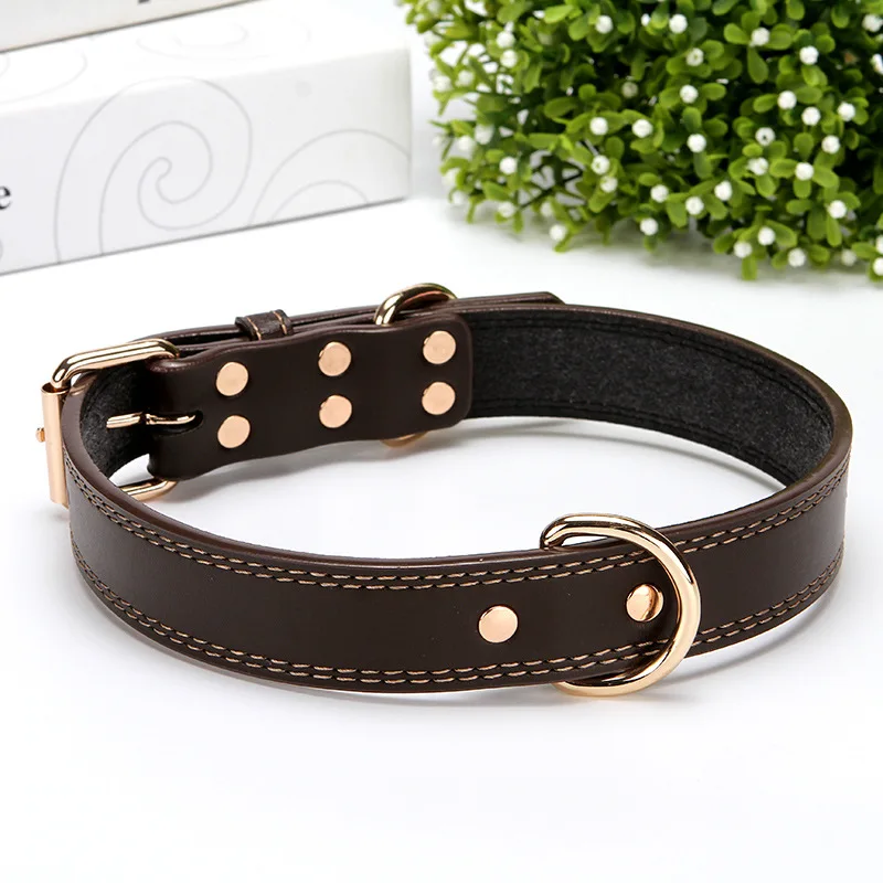 High-grade Adjustable Genuine Leather Dog Collars Pet Dog Necktie Necklace Harness For Pitbull Bull Terrier Big Dog Accessories