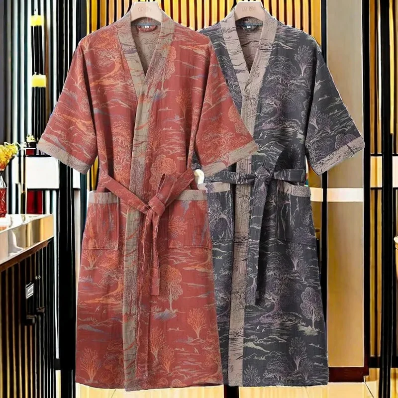 100% Cotton Waffle Bathrobe Women Summer Robe Sleepwear Long Sleeve Brides Bathrobe Kimono Man Casual Home Dressing Gown Pijamas