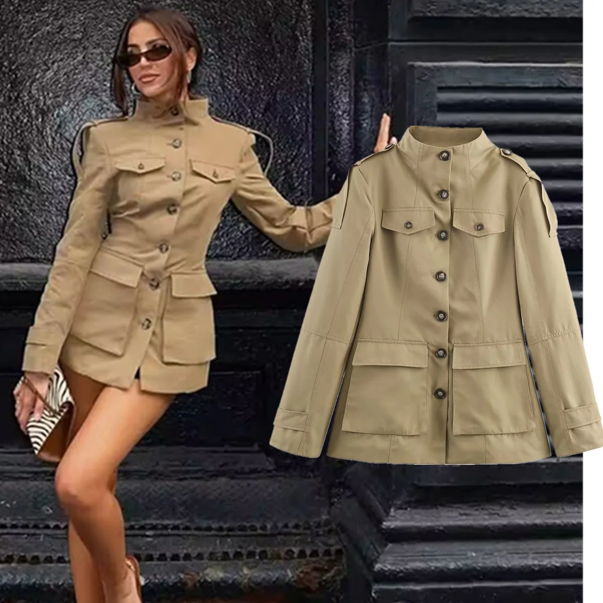 

Maxdutti Британская модная женская куртка цвета хаки с эполетами, женская куртка, женская одежда, топы, женская зимняя куртка