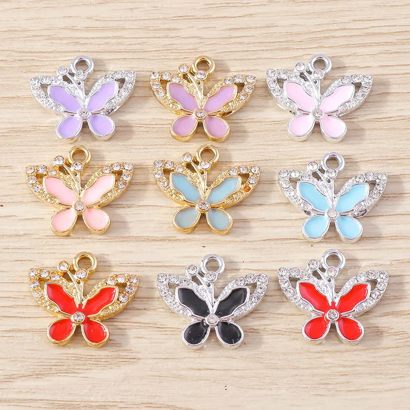 10pcs Elegant Crystal Flying Butterfly Charms Pendants for Jewelry Making Women Fashion Drop Earrings Necklace DIY Craft Supply
