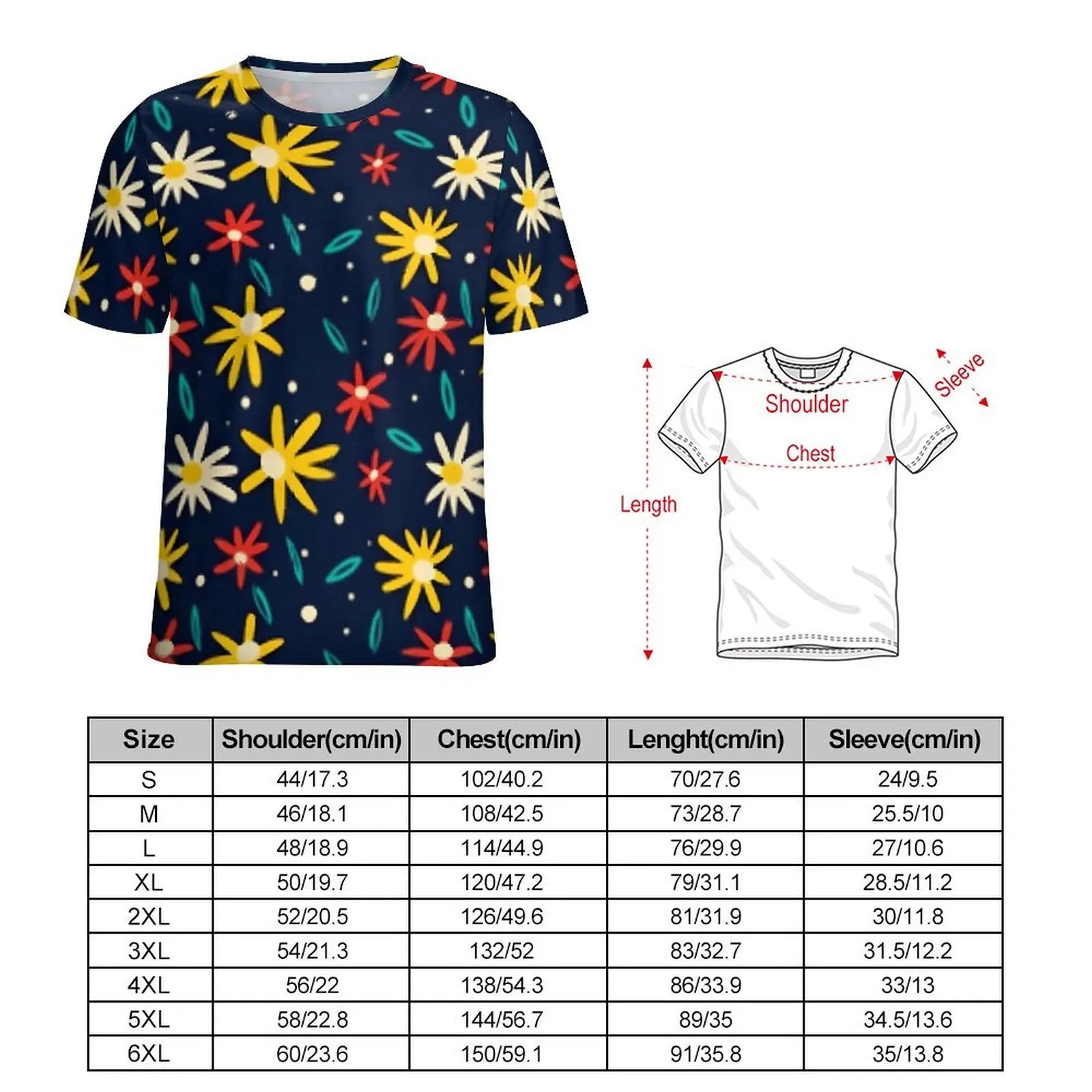 Plus Size T-Shirt Summer Daisy Floral T Shirts Colorful Flowers Y2K Casual O-Neck Tshirt Man Fashion Design Top Tees