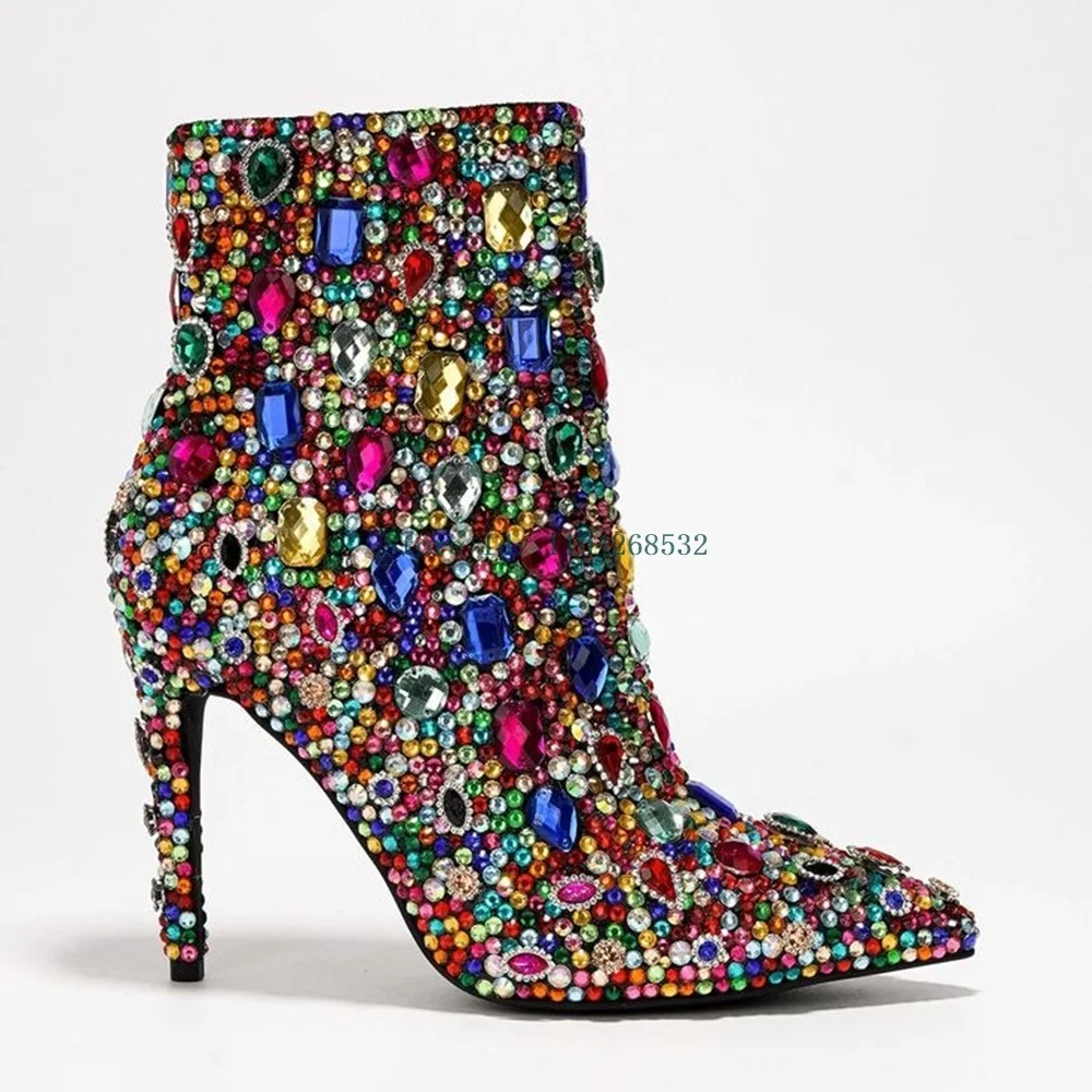 Crystal Rhinestone Stiletto Shining Boots Sexy Pointed Toe Zipper Mixed Colors New Arrivals Fashion Women Modern Boots