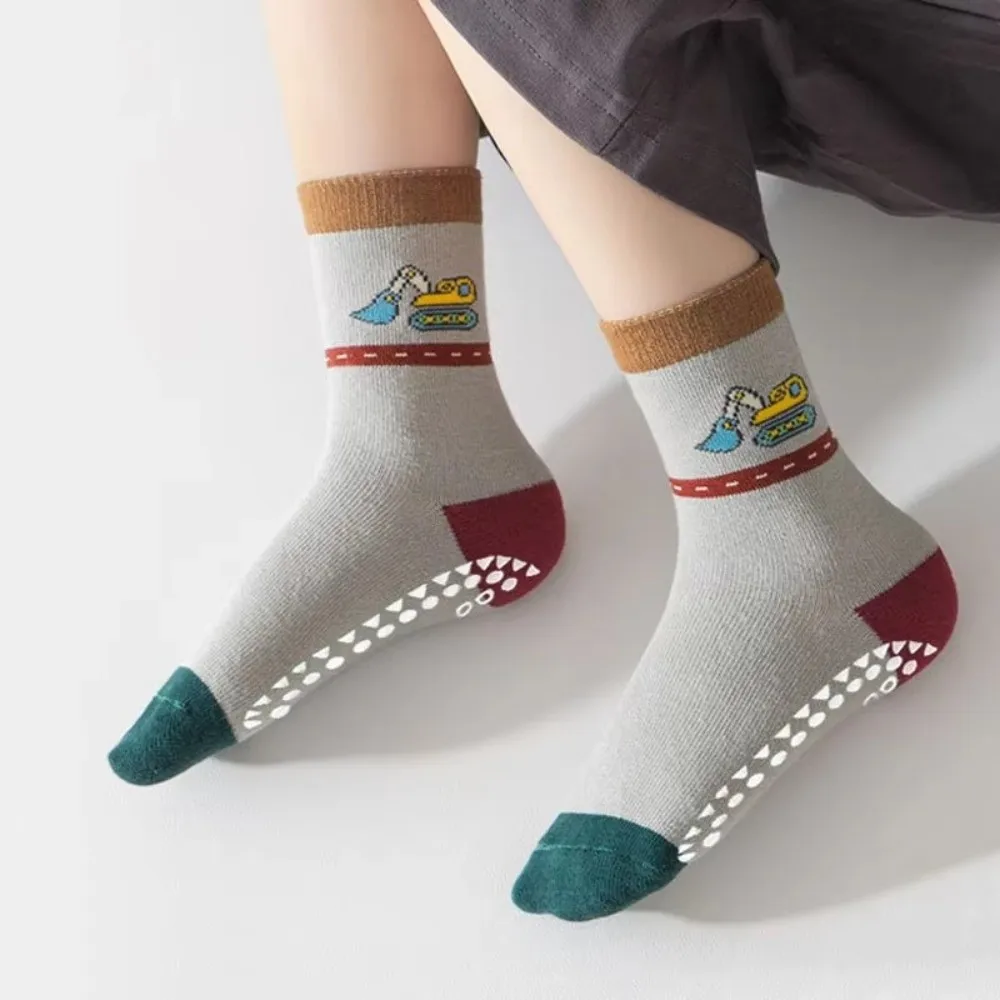 5 Pairs Cute Breathable Non-Slip Socks Stretch Cotton Anti Skid Socks Multi Pattern Mid Calf Floor Socks Indoor Play