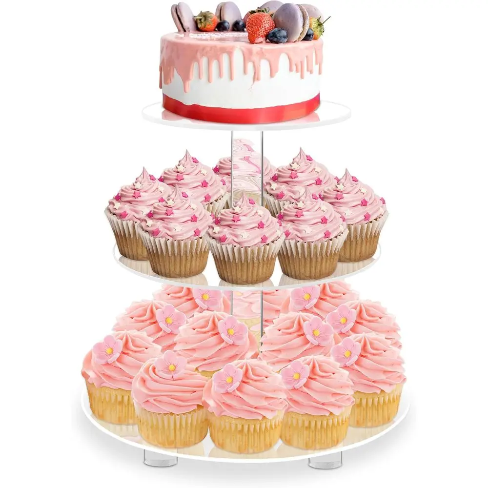 

Round 3-Tier Acrylic Cupcake Stand, Premium Holder for 23 Cupcakes, Ideal for Weddings and Birthday Parties