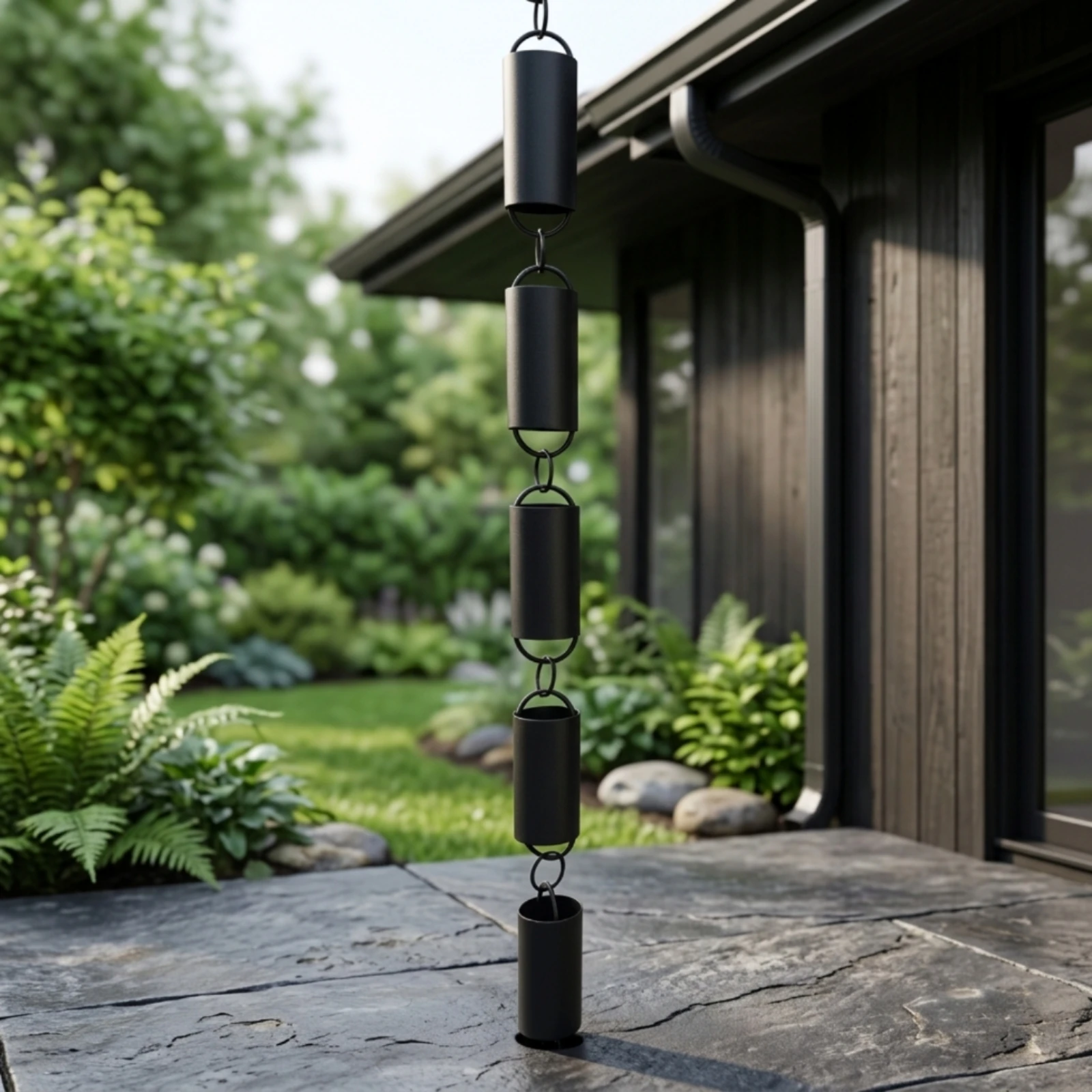 Rain Chain Decorative Rain Chain with Cylindrical Cups Downspout Replacement Black Hardware Heavy-Duty for Homeowners, Gutters