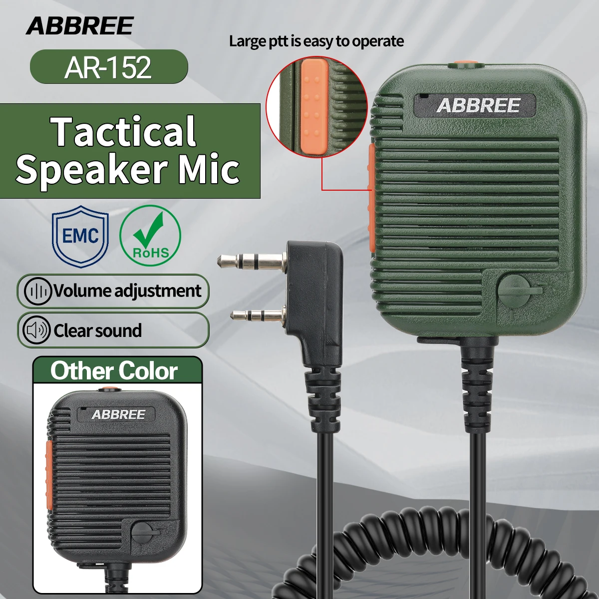 ABBREE AR‑152 Handheld Walkie Talkie Speaker Mic PTT Microphone Kenwood 2 Pin Shoulder Microphone For UV‑K5 UV‑21 Pro Ham Radio
