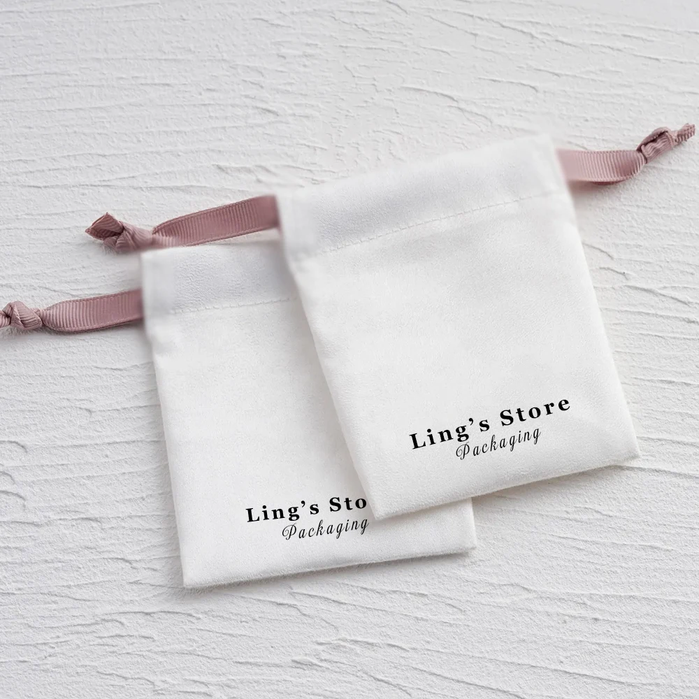

100Pcs Custom Logo Jewelry Flannel Gift Bag Velvet Suede Drawstring Pouch Wedding Favors Cosmetic Earrings Stud Packaging Pocket