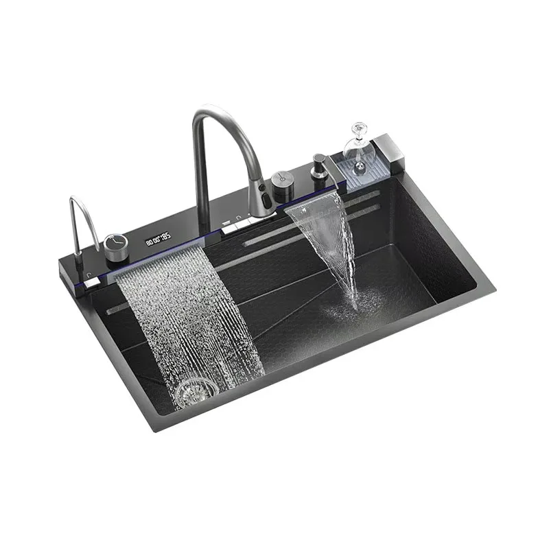 New Stainless Steel Smart LED Large Household Multifunctional Kitchen Sink Multifunctional Faucet Digital Kitchen Sink
