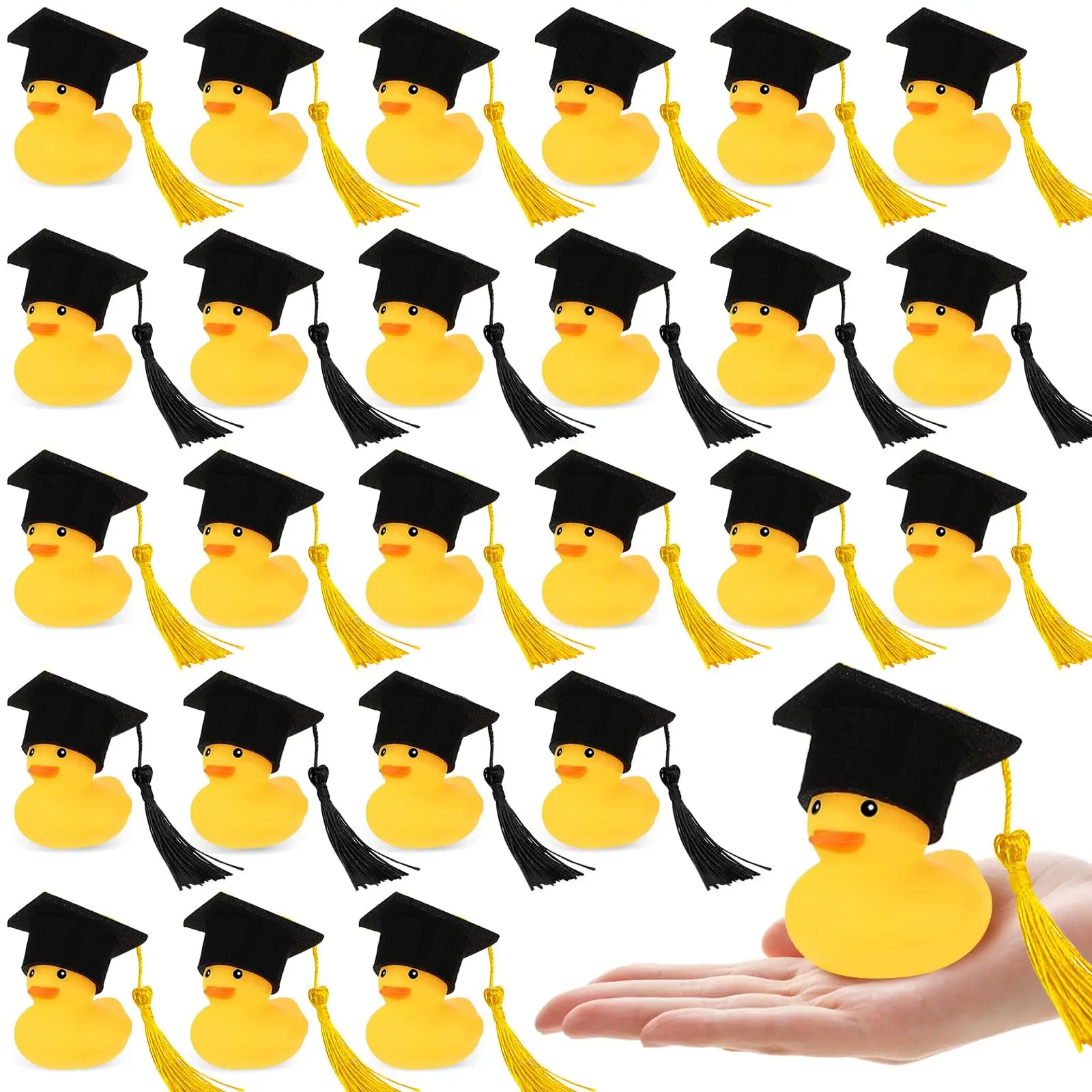 Graduation Duck Mini Grad Rubber Duck with Grad Tassel Cap/Certificate Gold Black Grad Duck Bulk for Pool Float Party Favors