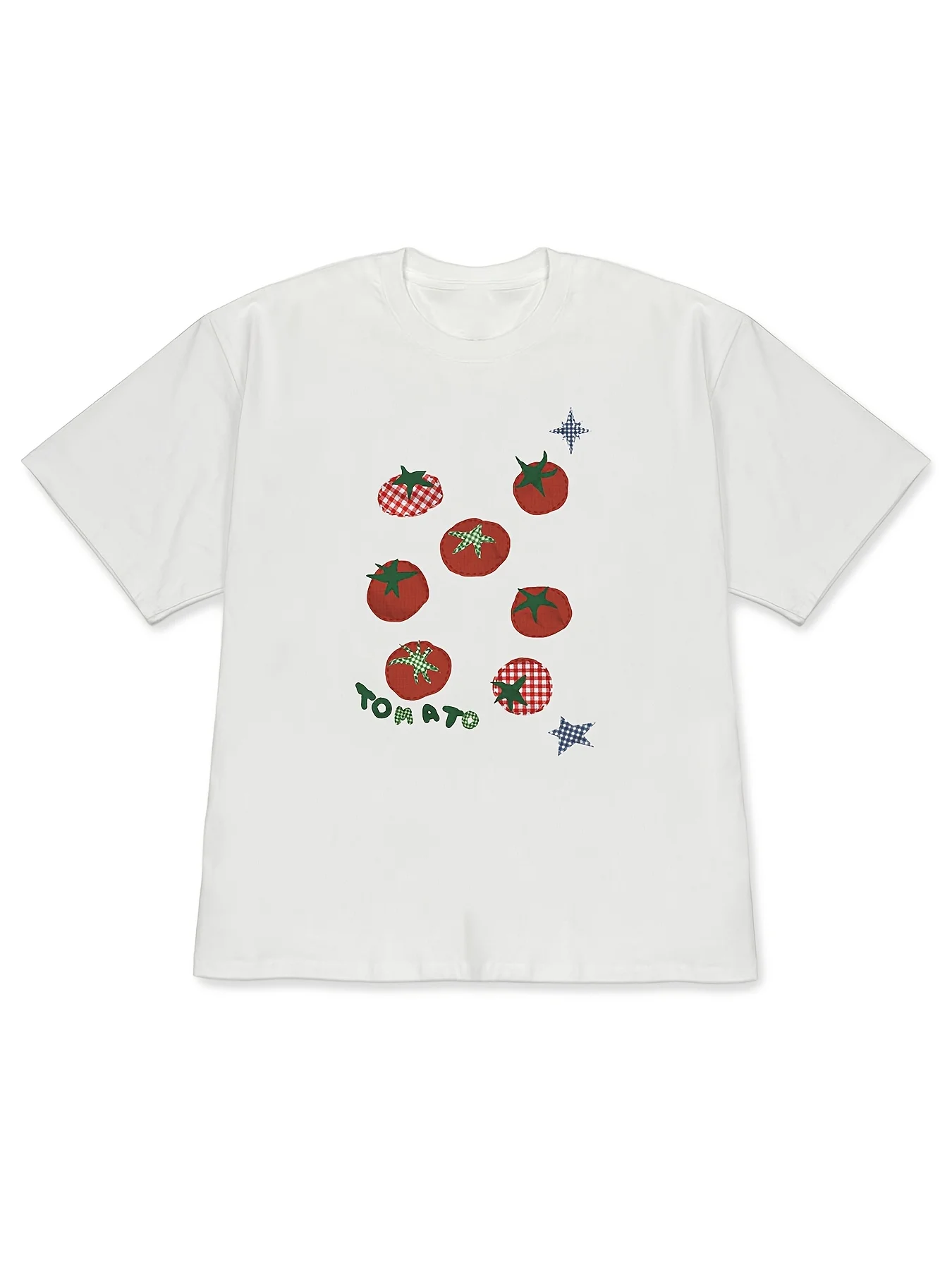 2026 Spring and Summer Women'S Drop Shoulder Retro Plaid Tomato Fun Printed Short-Sleeve Tee Aesthetic Clothes Summer Casual Top