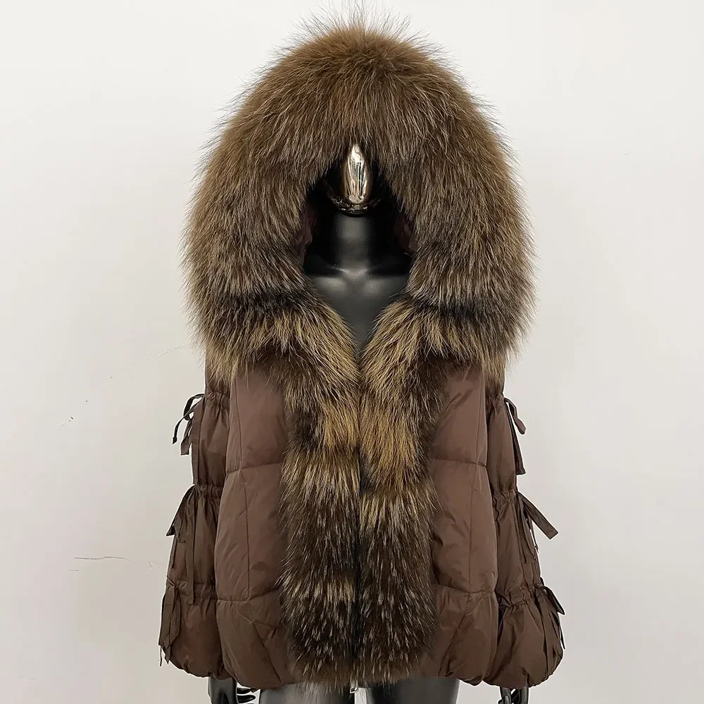 Cappotto di pelliccia di realtà Vera pelliccia di volpe Cappotto di piumino d'anatra bianco Lady Caldo inverno Piumino con cappuccio Parka da donna Cappotto di pelliccia naturale Donna