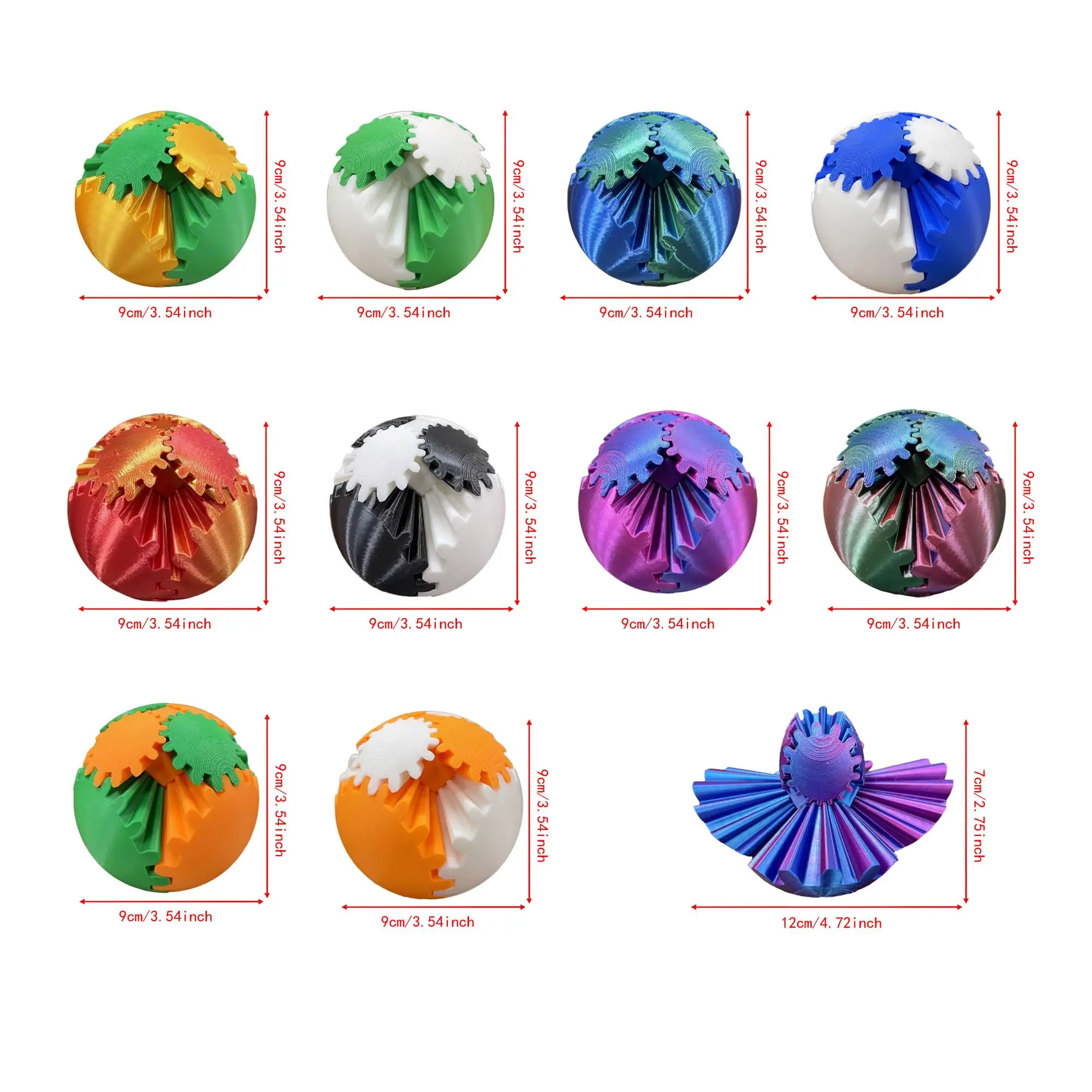 3D Printed Gear Ball,Spin Ball,Gear Sphere Pop Fidget Toy for Kid Girl Boy Adult Work or Travel Stress Relief Activity Relaxing