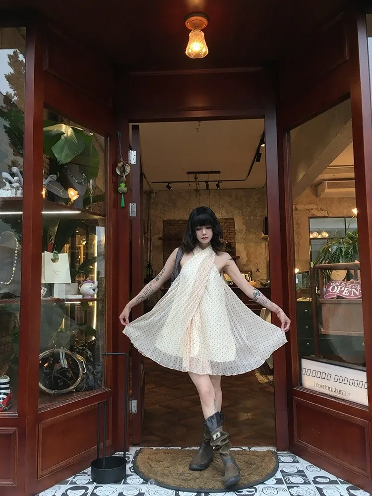 

Легкое летнее повседневное платье Forlions Ele из шифона с V-образным вырезом, в горошек, с завышенной талией, А-силуэт