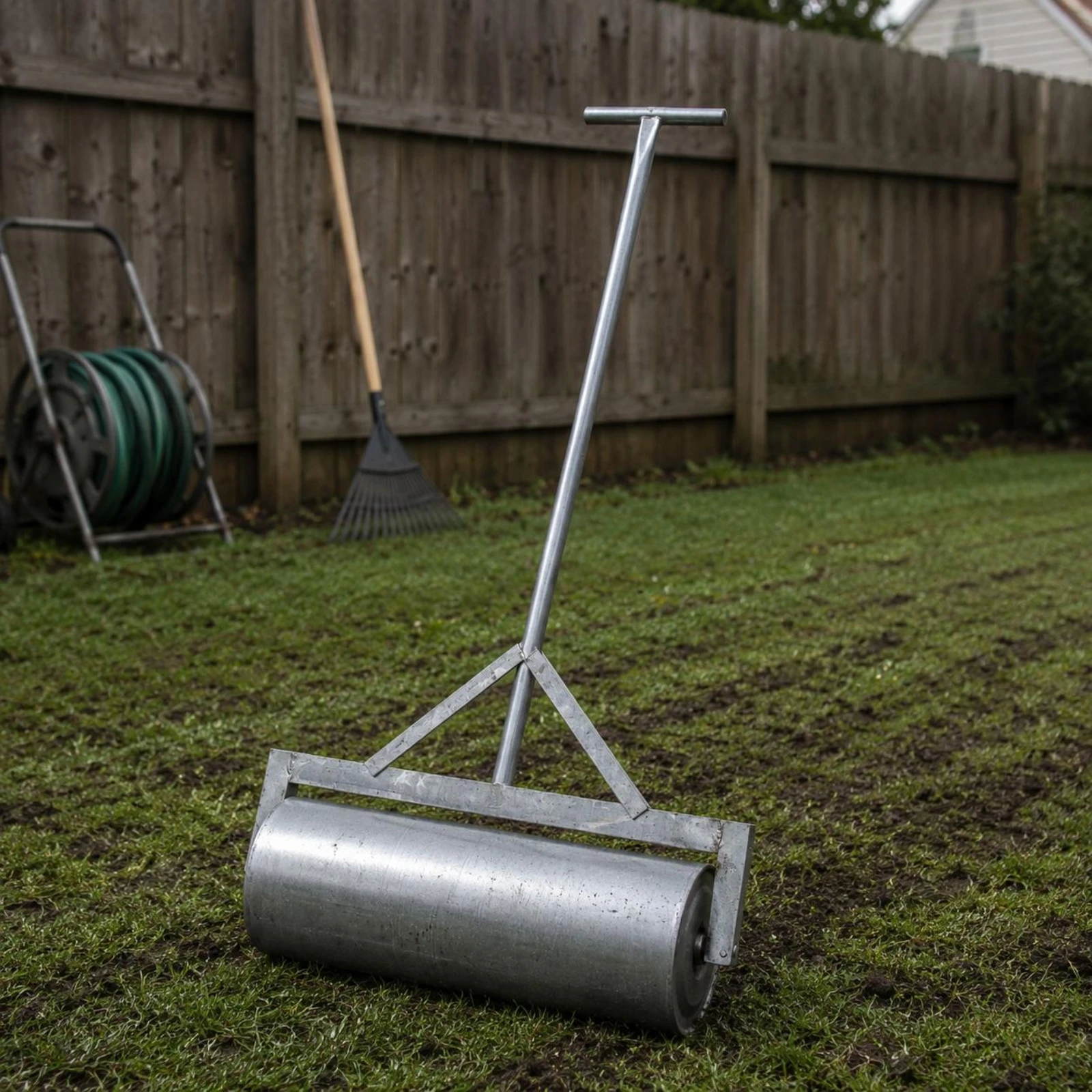 Manual Lawn Roller Cylindrical Steel Lawn Roller Garden Tool Silver Heavy Duty for Soil Leveling - view 2