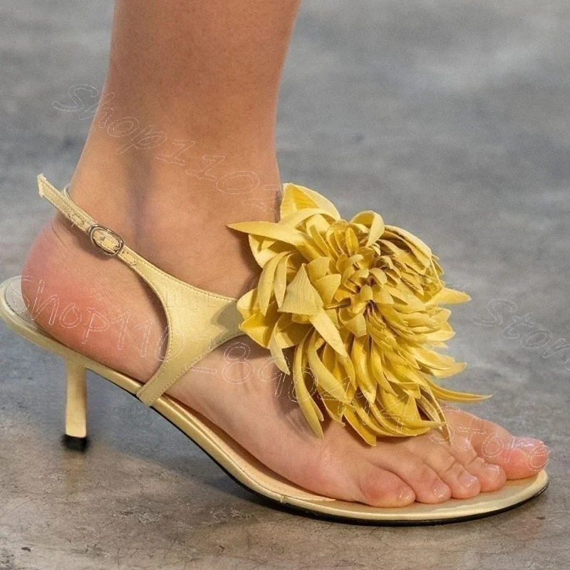 

Yellow Appliques Design Flip Flop Sandals Buckle Strap Women Shoes Thin High Heels Party Runway Dating 2025 Zapatos Para Mujere