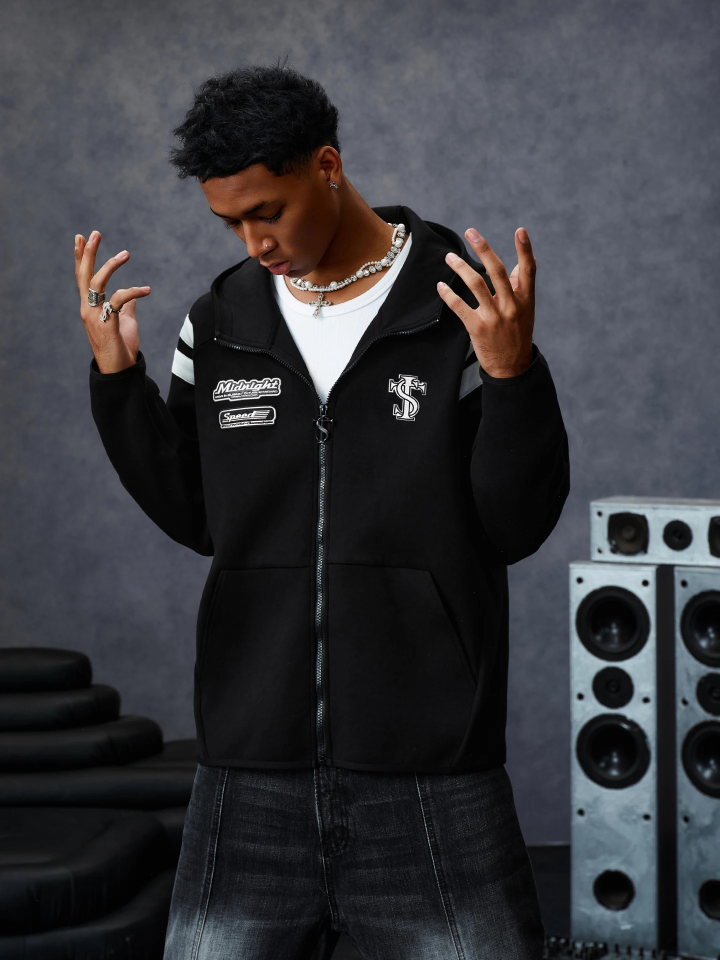 STK SmallTownKid Racing Air Layer Hoodie Long Sleeve Sweatshirt Trendy Personality Men's Fashion Clothing Breathable Deformat...